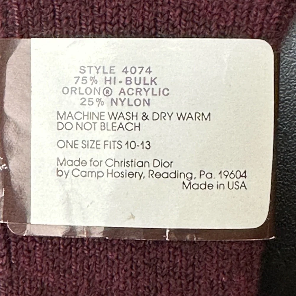 Vtg Christian Dior Burgundy Orlon Acrylic Nylon Socks‎ Size 10-13 NWT